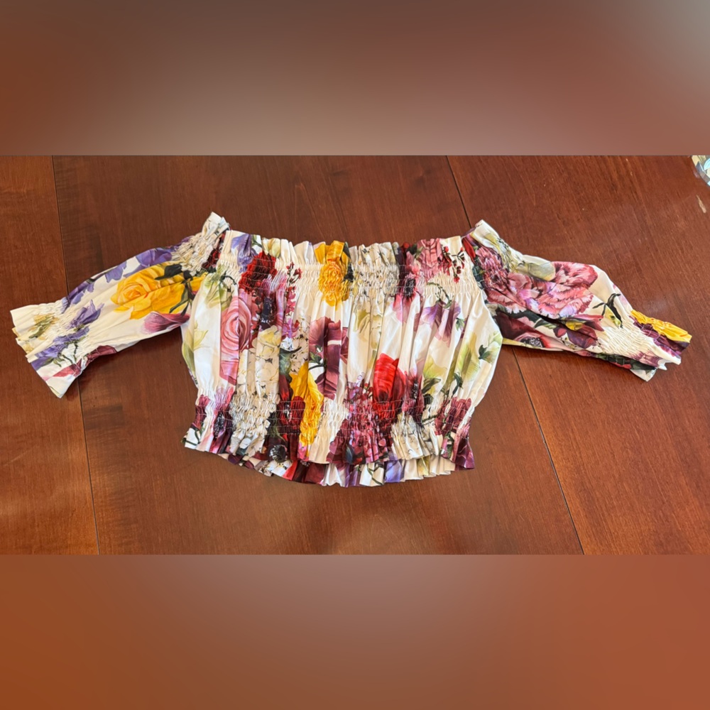 DOLCE & GABBANA Multi Floral Off the Shoulder Crop Top - Picture 5 of 7